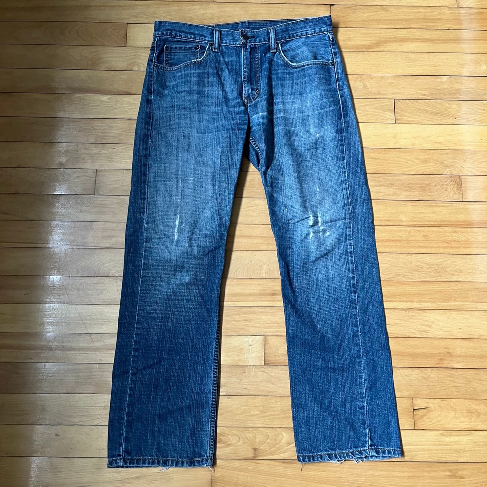 Levis 559 Relaxed Straight Leg Jeans Mens 33x32 Medium Wash Distressed Denim
